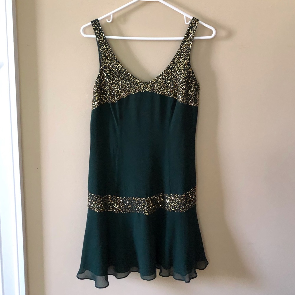 Gatsby Green and Gold Flapper Dress